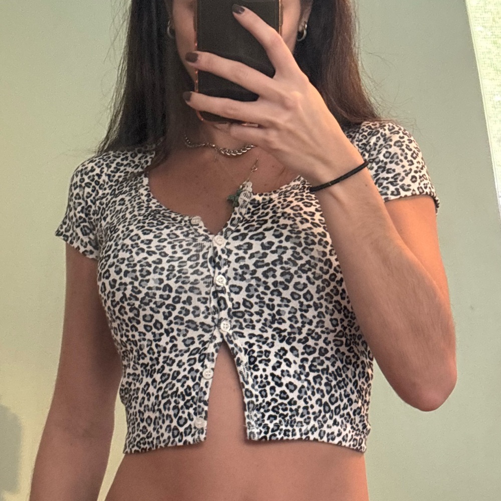 Brandy Melville Black and White Animal Print Crop Top